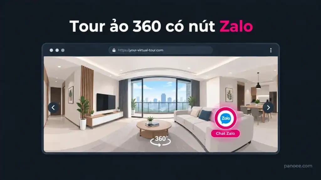 Tour ảo 360 có nút Zalo: cách gắn nút liên hệ Zalo vào tour trên Panoee