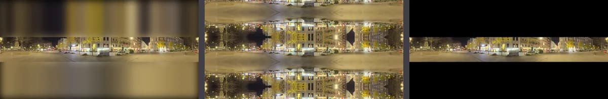 The same 8:1 panorama exported with blur, mirror and solid color fill, side by side