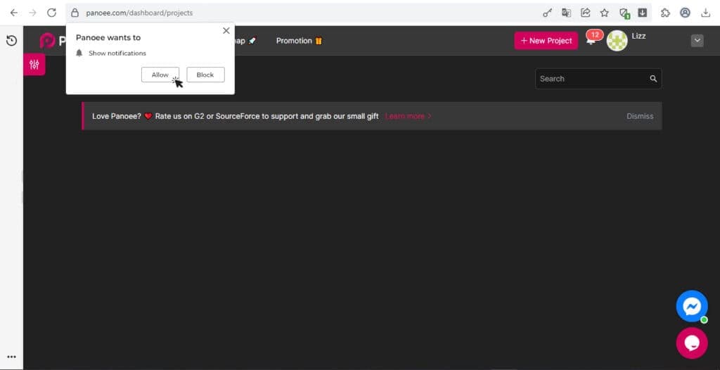 Turn on the Panoee notification on your browser