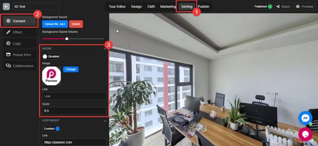 Add Nadir Logo at bottom of Virtual Tour