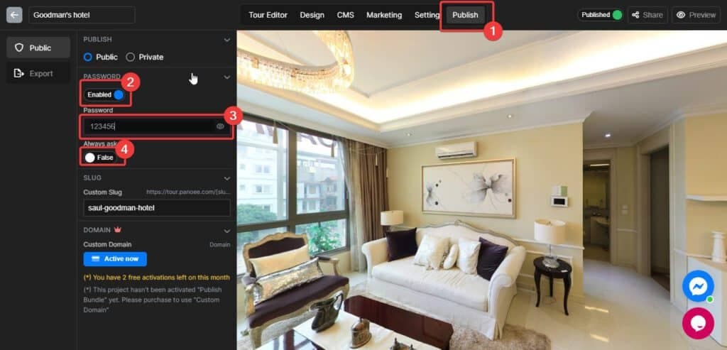 Add a password to your virtual tour