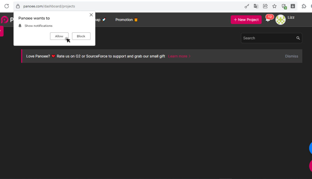 Turn on the Panoee notification on your browser