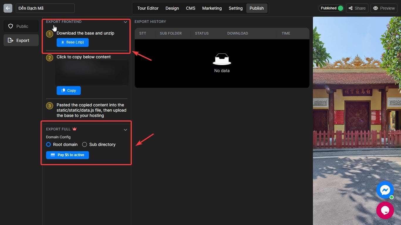 Export a virtual tour