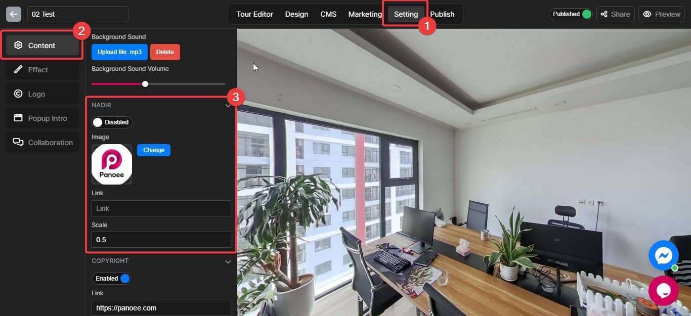 Add Nadir Logo at bottom of Virtual Tour
