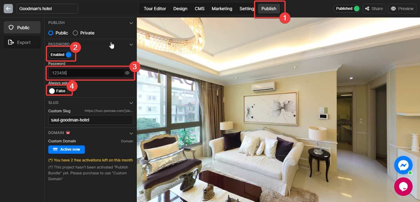 Add a password to your virtual tour 