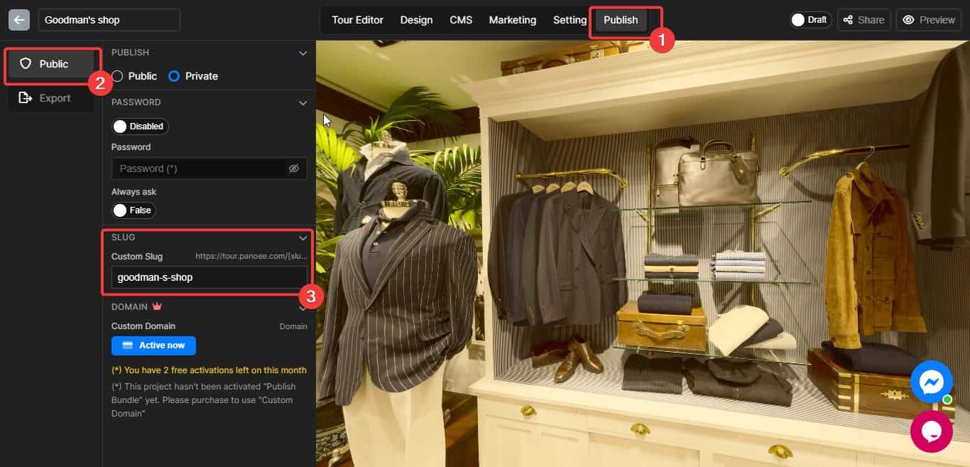 Custom slug virtual tour
