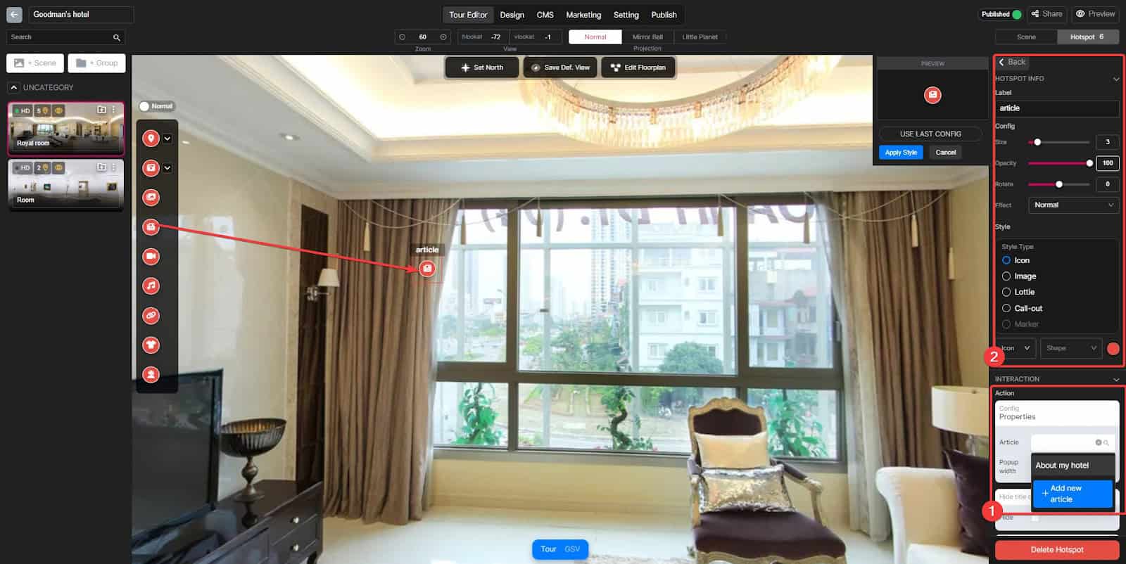 Article hotspot virtual tour