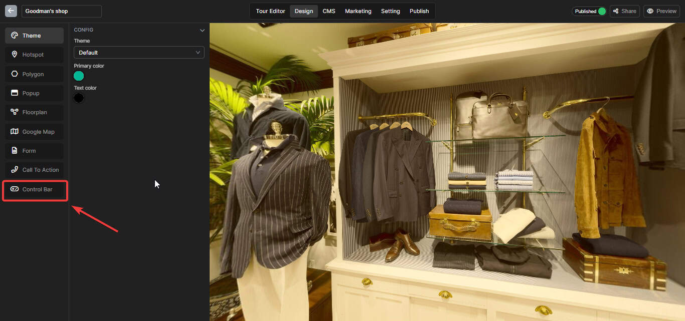 Customize the Virtual tour Control bar interface 