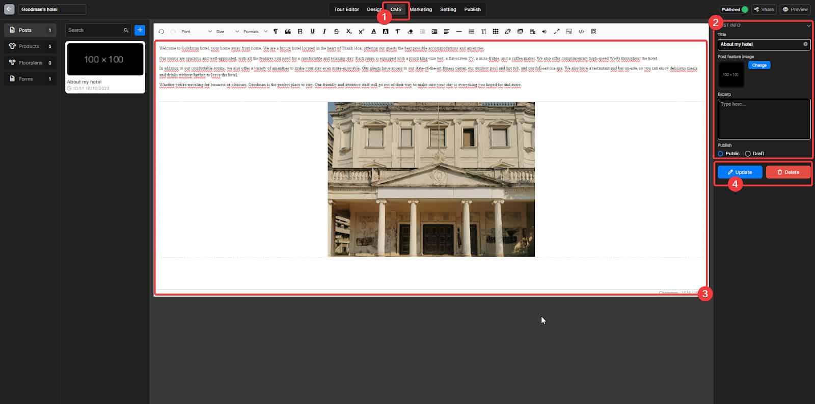 Make a Virtual Tour Description pop up