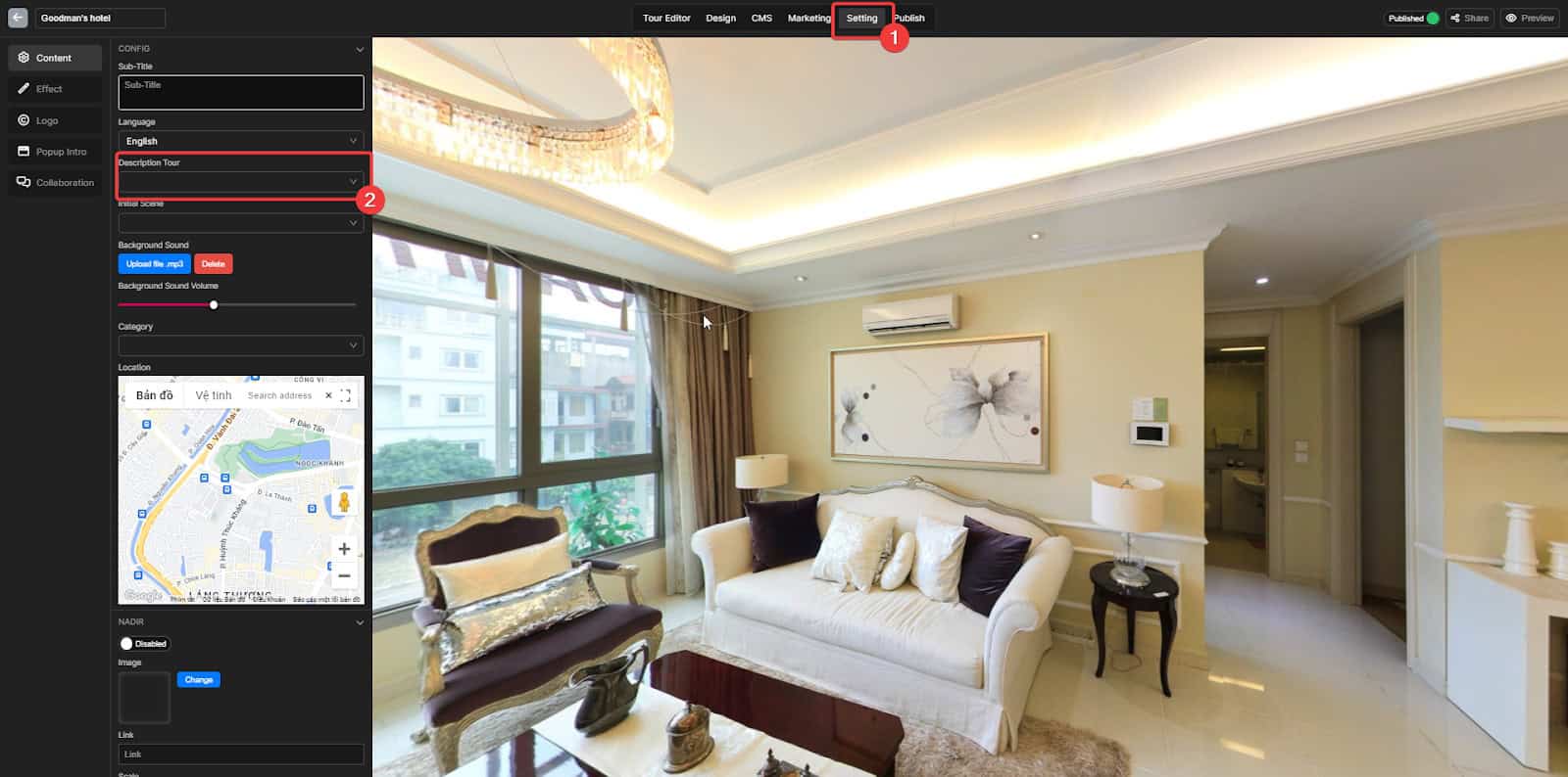 Make a Virtual Tour Description pop up