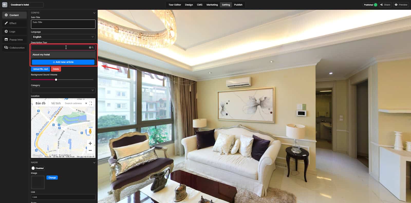 Make a Virtual Tour Description pop up