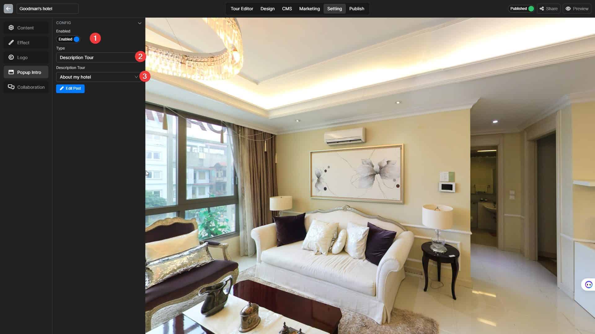 Virtual tour Popup Intro