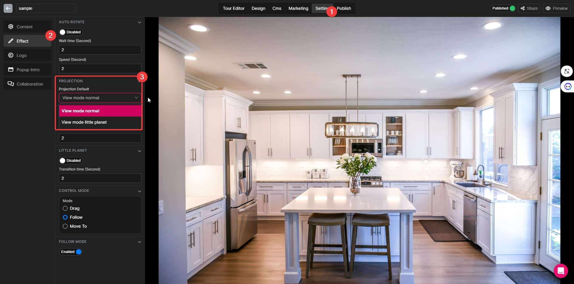 Set up Default Projection virtual tour