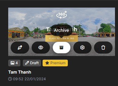 Interactive 360° virtual tour interface with navigation controls on Panoee platform for immersive panoramic experiences.