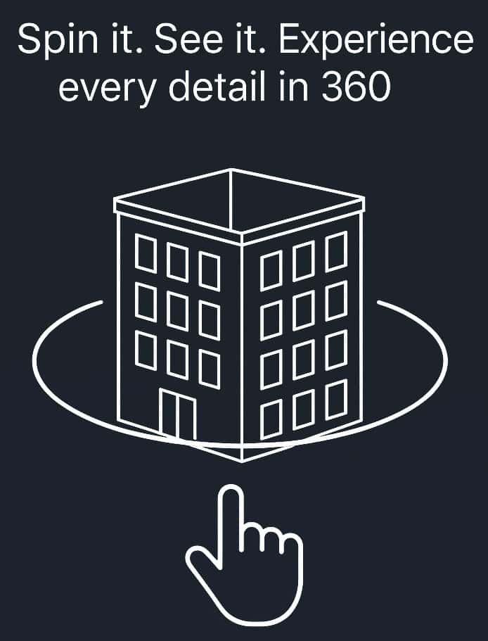 Panoramic 360° building virtual tour, virtual reality architecture visualization, Panoee 3D immersive experience, interactive building viewing, spatial 360-degree view of a multi-story structure.