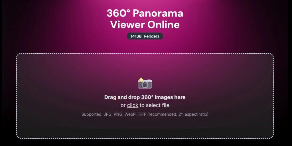 Step 1.1 - User interface showing the drag-and-drop area for uploading a 360 panorama image.