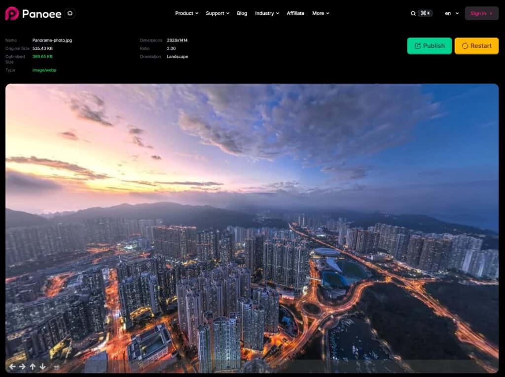 Step 2 - A user interacting with the uploaded panorama, rotating the view and zooming in on details.