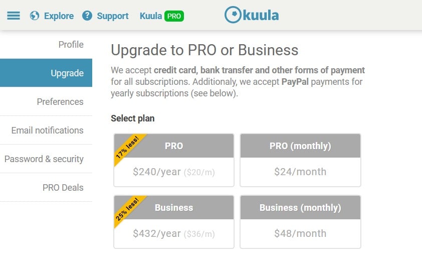 kuula upgrade to pro