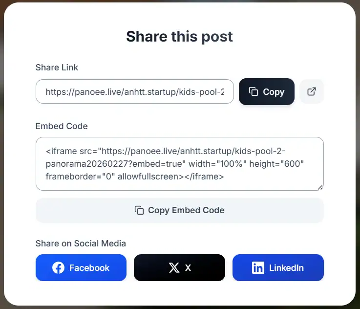 Panoee.live Share Embed and Track