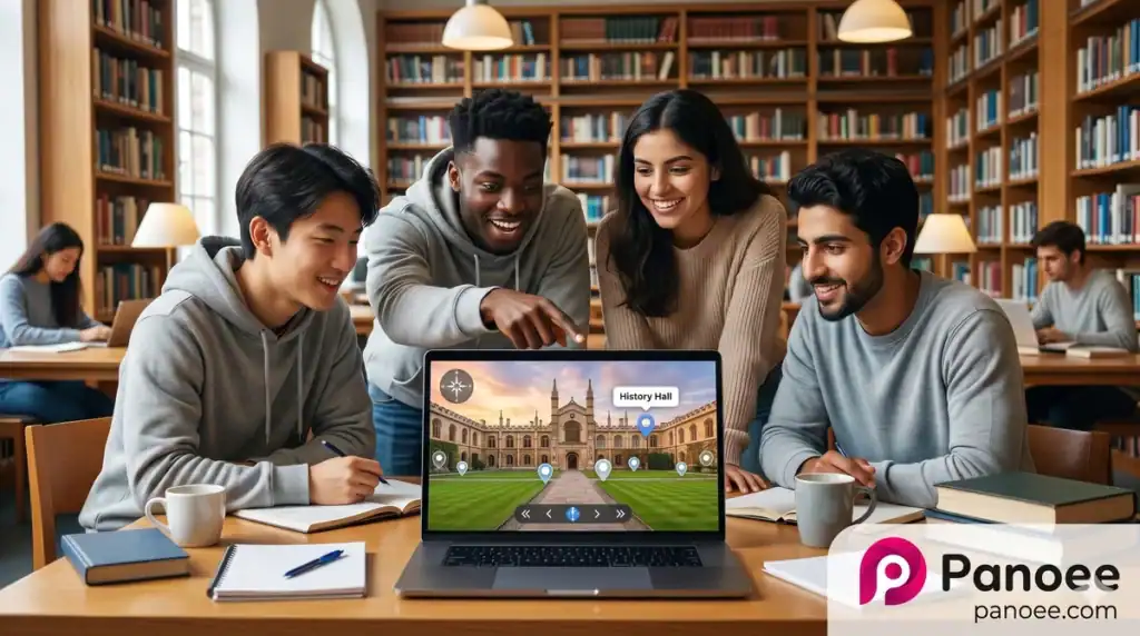 International students exploring virtual campus tour online before enrolling