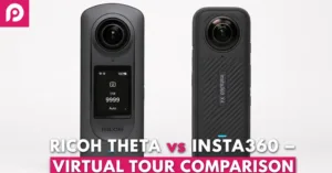 Ricoh Theta X and Insta360 X4 cameras placed side by side for comparison