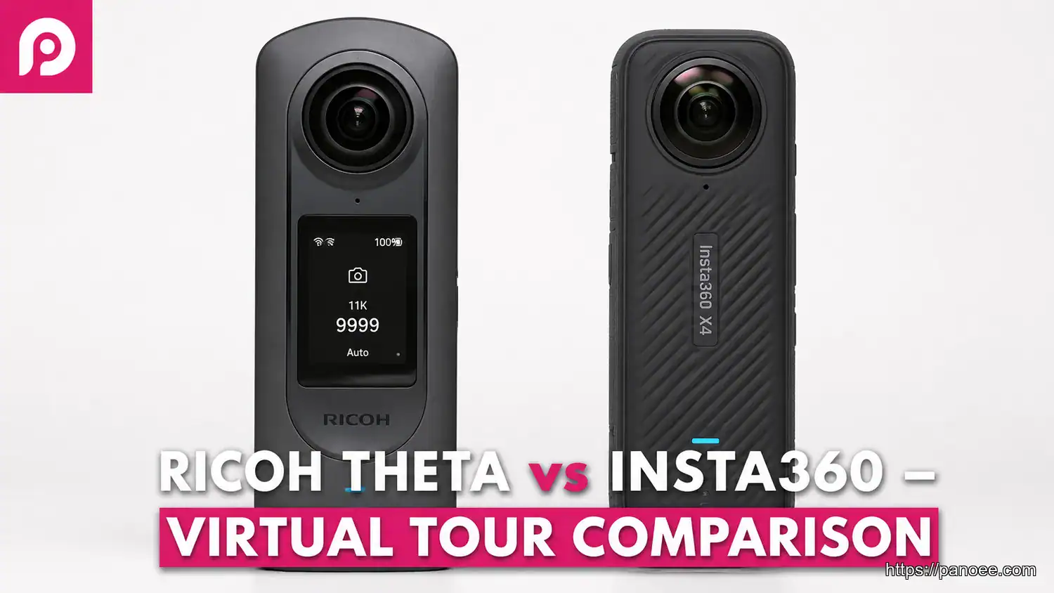 Ricoh Theta X and Insta360 X4 cameras placed side by side for comparison