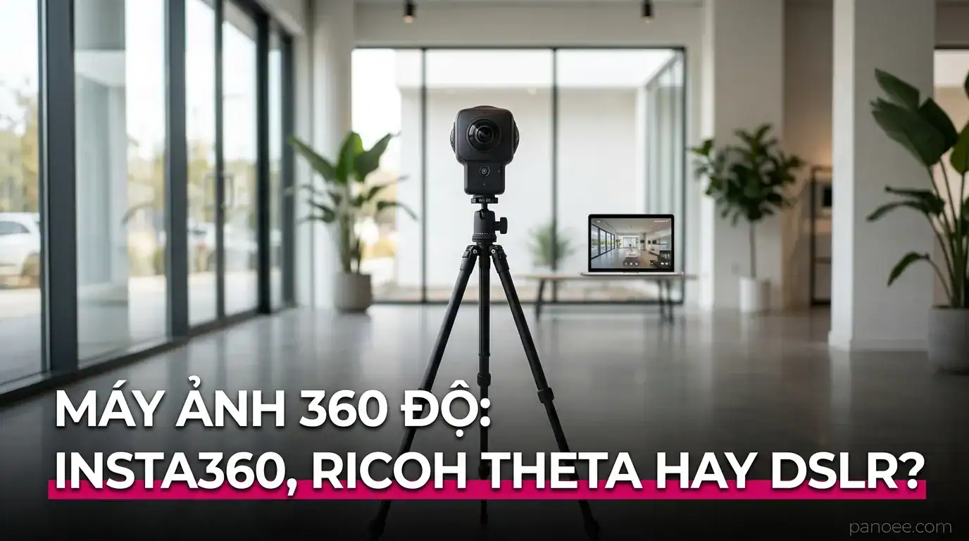Máy ảnh 360 độ trên chân máy trong không gian showroom để chụp làm tour ảo
