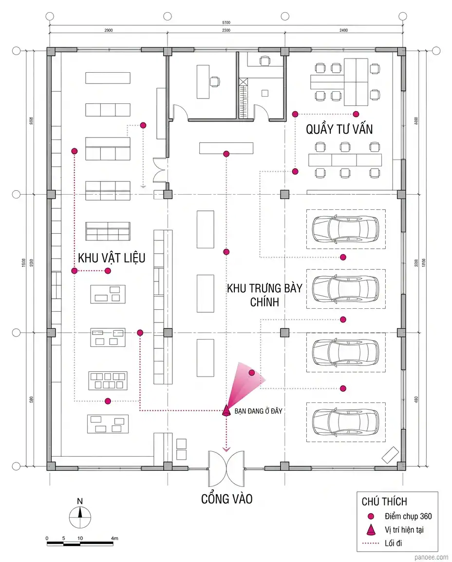Sơ đồ mặt bằng showroom với các điểm chụp 360 dùng Interactive Floorplan